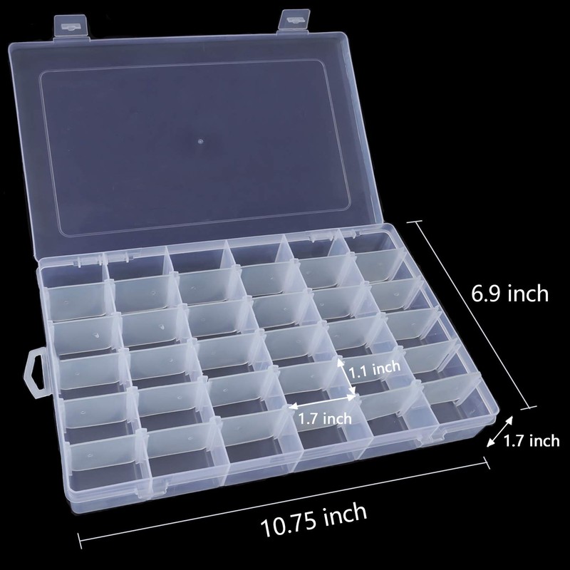 2 Pack 36 Compartment Organizer Box, Plastic Organizer Box with