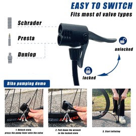 StoHua Bike Floor Pump, Portable Bicycle Tire Pump with Presta & Schrader Valves, High Pressure Mini Cycle Air Pump with Multifunction Ball Needle for Balls, Balloons, Inflatables - 120Psi Max