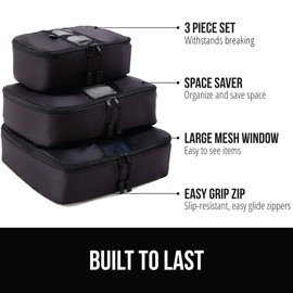 Gorilla Grip 3 Set Packing Cubes, Travel Essentials for Suitcases, Breathable Mesh Organizer Bags for Clothes Toiletries Shoes and Laundry, Luggage and Backpack Carry On Airplane Accessories Black