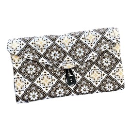 Travel Jewelry Organizer, Clear Pocket Travel Wallet,Geometric Floral Fabric