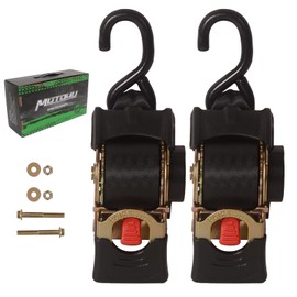MOTO4U 2" x 8.8' Bolt-On Retractable Ratcheting Tie-Down Strap AutoRetract Marine Strap Transom Tie Downs w/S Hook for Motorcycle Boats Trailers（one Pair）