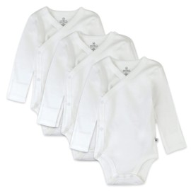 HonestBaby 3-Pack Organic Cotton Long Sleeve Side-Snap Kimono Bodysuits, Honestly Pure White, 3 Months