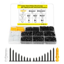 500pcs Self Tapping Screws,Wood Screws Assortment,Black Screw for Wood,for Furniture, Woodworking, DIY Model Fixing
