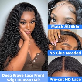 Keytac 5x5 Hd Lace Closure Wigs Human Hair Deep Wave Lace Front Wigs Glueless Wigs Human Hair Pre Plucked 100% Human Hair Wigs for Women 180% Density Deep Curly Wig (5x5 Lace Closure Wig, 30 Inch)
