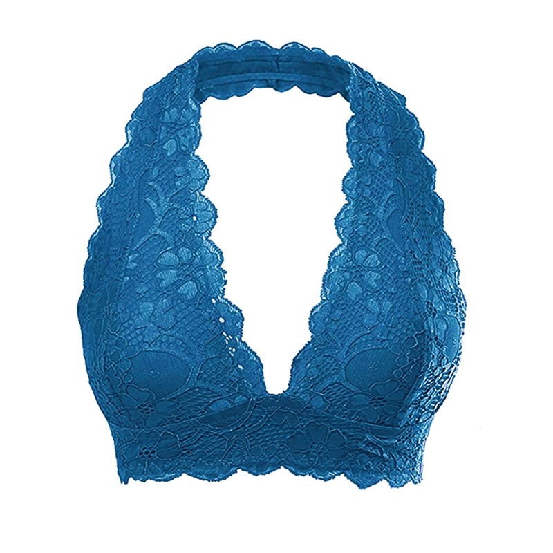 JOJOANS Bralette de encaje halter sin relleno, brasier transparente de