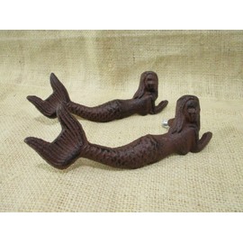 Cast Iron Antique Style Durable Vintage 2 Nautical Mermaid Drawer Pull Door Handles Gate Rustic Beach House