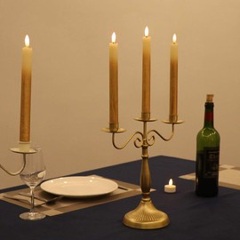 Wondise Remote Flameless Taper Candles Flickering with Timer, 6 Pack Gold LED Taper Window Candles Battery Operated Dinning Wedding Christmas Taper Candles(0.78 x 9.64 Inches)