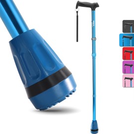 HEALTHBAZAAR All Terrain Walking Cane for Men & Women, Lightweight, Foldable, Adjustable, Shock Absorption, HealthBazaar Collapsible Walking Stick for Seniors & Adults (Blue)
