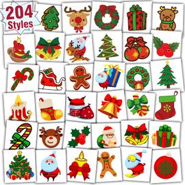 Partywind Christmas Holiday Party Supplies, 204 Styles Christmas Kids Tattoos for Stocking Stuffers Gifts, Party Favors Decorations with Santa/Snowflakes/Xmas Tree (Individually Wrapped Sheets)