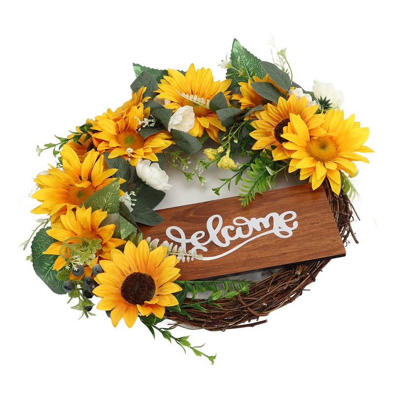15 Inch Sunflower Wreath for Front Door Artificial Sunflower Wreath