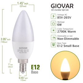 GIOVAR Candelabra LED Light Bulbs, 60 Watt Equivalent, SOFE White 2700K, Light Bulbs for Chandelier/Wall Sconces Small Base, 120V, Type B, Non-Dimmable, Pack of 4