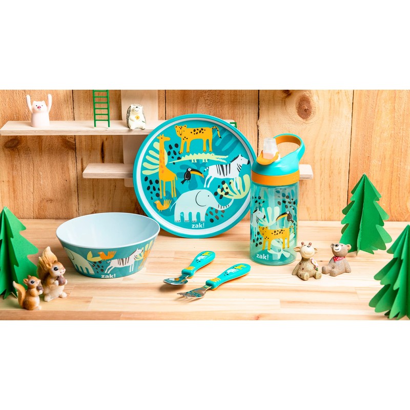 Zak Designs 5-Piece Dinnerware Set, Safari - Durable Plastic &