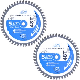 Echo Corner 5-3/8-Inch (10mm Arbor) 48-Tooth Circular Saw Blades, Heavy Duty 2-Pack Carbide TCT Fine Cut Fine Finish Crosscut Framing Ripping Wood Plywood MDF Plastic Veneer Lumber Laminate