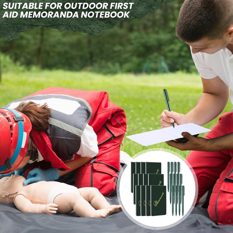 Faccito 24 Pcs Memoranda Notebook and Pen Set Green Military