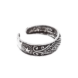WINDALF Boho Toe Ring Almina 5 mm Ornamental Midiring Antique 925 Sterling Silver, Sterling Silver, No Gemstone