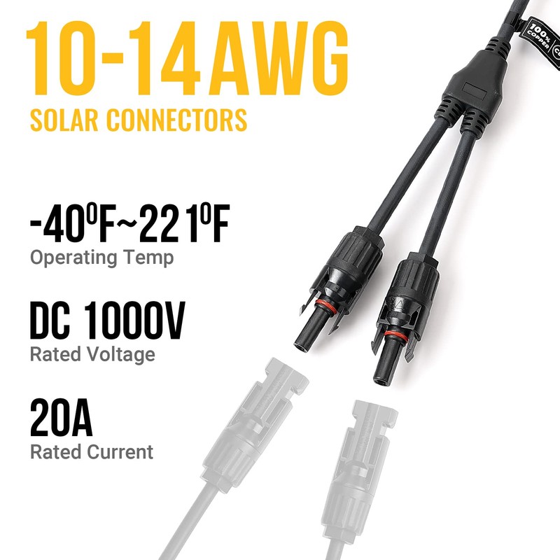 BougeRV 2 Pairs Solar Connectors Y Branch Parallel Adapter Cable