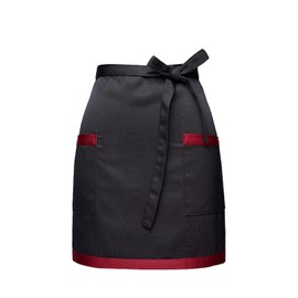 Kaslaider Waist Apron with 2 Pockets for Women Men, Waiter Apron Front Tie, Short Half Apron, Cooking Apron Kitchen Apron Waiter's Apron for Home Chef Bar Bistro Cafe Restaurant, Black & red
