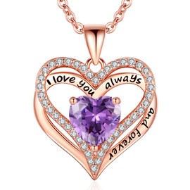 S925 Sterling Silver Necklace for Women, Wife Jewelry Birthday Christmas Gifts, Rose Gold Anniversary Necklaces, Daughter Heart Jewel, Gift for Her, Feb