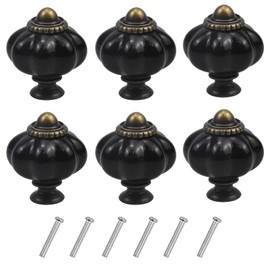 Fodlon Pack of 6 Furniture Knobs Vintage Handles for Kitchen Cabinets, Acrylic Drawer Handles, Door Knobs, Cabinet Knobs, Pull Handles, Furniture Knob for Kitchen Cabinet, Wardrobe, Dresser (Black)