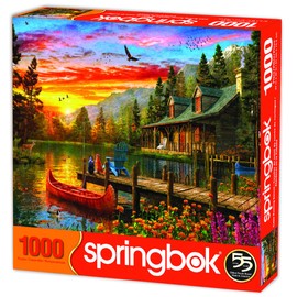 Springbok's 1000 Piece Jigsaw Puzzle Cabin Evening Sunset