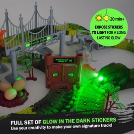 INSFUN Dinosaur Race Track Toys for Kids Ages 3 4 5 6 7 - Best Birthday Gift for Boys 3-5 4-7 Years Old - 205+ Pcs Flexible Dino Tracks Cars Set