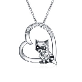 ONEFINITY Raccoon Necklace Sterling Silver Origami Love Heart Raccoon Pendant Necklace Raccoon Jewelry Gifts for Women