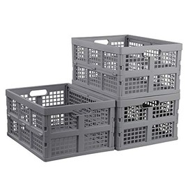 Jandson 34 Liter Grey Folding Crate, Collapsible Storage Milk Crates, 3 Packs