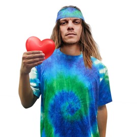 ATAMET Hippie Costume for Men Women 60s and 70s colorful T-shirt (Blue, 3X-Large)