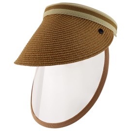 Armycrew Outdoor Summer Sun Visor with Detachable Clear Face Shield - Tan