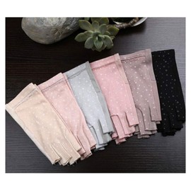 Fukufuku Women's Fingerless Gloves, Short, Cotton, Smartphone Gloves, UV Protection, Sunscreen Gloves, Anti-UV, Thin, Stretchy, Anti-Slip, For Driving, Bicycle, Commuting to Work, School, Outdoor,