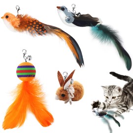 Interactive Cat Toy Bird with Feathers, Cat Angel Replacement Feathers, Pack of 4 Cat Toy, Interactive Replacement with Bell and Feather, Interactive Cat Toys, Feather Toy for Small Large Cats