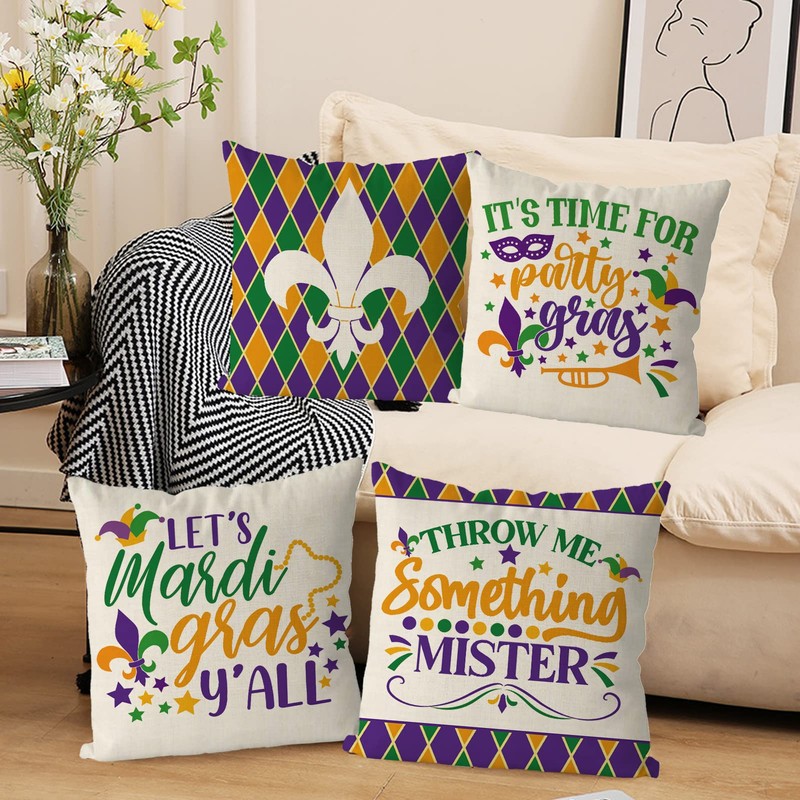 GAGEC Mardi Gras Cushion Covers 16 x 16 Inch Set