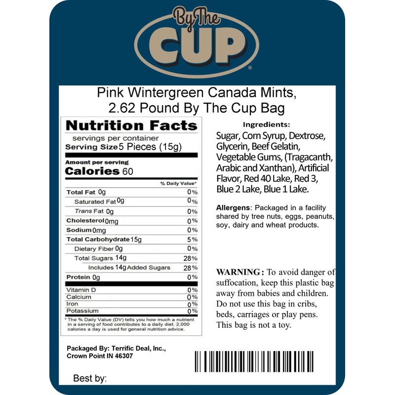 By The Cup Pink Wintergreen Canada Mints, 2.62 lb Bulk