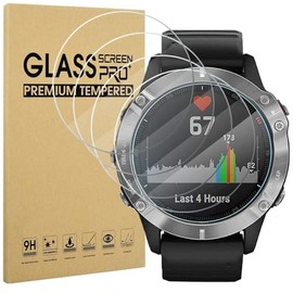 4 Pack Anti-Kratzer Schutzfolie für Garmin Fenix 6 / 6 Pro Multisport GPS Smartwatch, HD Gehärtetes Glas Schutzhülle, 9H Härte Schutzglas Hülle, Blasenfrei Displayschutz Folie, Einfache Installation