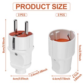 3 Pairs Schuko Plug Coupling, Schuko Plug and Schuko Coupling, Protective Contact Plug PVC Schuko Plug + Coupling White Set 2-Pin 250 V Can Be Used for 0.5-2.5 cm² Cable, IP20, 250 V, 16 A Outdoor Use