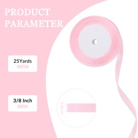 25 Yard Satin Ribbon Roll, 3/8 Inch Fabric Ribbon for Craft Bows Rose Bouquet, Holiday Gift Wrapping, Party Decoration (Pink)