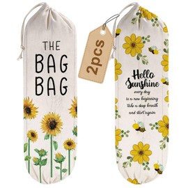2Pcs Sunflower Plastic Bag Holder for Kitchen Essentials, Reusable Hanging Grocery Bag Organizer, Sunflower Gifts for Women, Washable Large Grocery Trash Bags Storage Dispenser
