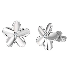 Cutesmile Fashion Classic Jewellery 18k White Gold/Rose Gold Flower Zirconia Stud Earrings (White Gold)