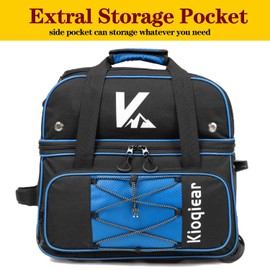 Kioqiear Double Roller 2 Ball Bowling Bag with Large Separate Shoe Compartment and Oversized Accessory Pocket, 36" Extendable Handle. (BLUE)