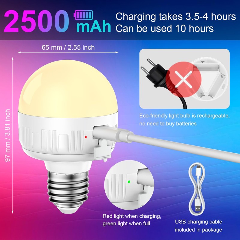 LGMCF Rechargeable Light Bulb with Remote - E26 2Pack 6W