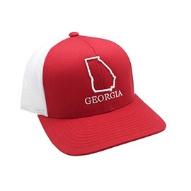 Heritage Pride Georgia State Outline Embroidered Trucker Hat, Red/White