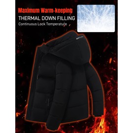 Flygo Puffer Jacket Men Down Jackets Winter Coats Waterproof Thicken Insulated Hooded Quilted Parka Snow Jacket(Black-M)