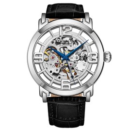 Stuhrling Original Skeleton Watches for Men - Mens Automatic Watch Self Winding Mens Dress Watch - Mens Winchester 44 Elite Watch Mechanical Watch for Men (Silver/Black)