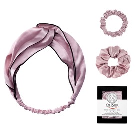 OLESILK 22 Momme Silk Headband for Women & Girls, with 2 Pack Silk Scrunchie, Smooth Hair Protections for Spa, Washing Face, Make Up, Skin Care, Running, Yoga Headbands - Light Plum
