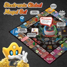 Global Mogul Set, Electronic Family Board Games for 2 to 4 Players, Rechargeable LED Console & Handles, Smart Banking, Random Event, Eco-Friendly Travel Games Family Game Night for Ages 8 and Up