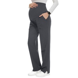 POSHGLAM Women's Maternity Scrubs Pant Workwear Casual Cargo Trousers Pregnancy Pants(Dark Grey, Large)