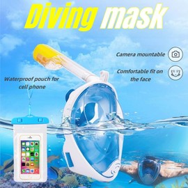 Full face mask with breathing tube, snorkel mask, diving goggles, full mask for snorkelling, swimming goggles, snorkel mask, dry snorkel set, anti-fog panorama, full face mask diving mask