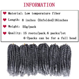 6 Packs Spring Twist Braiding Hair Spring Twists Bomb Twist Hair Synthetic Fiber Fluffy Twist Crochet Braids Low Temperature Fiber Crochet Hair for Women Braiding Hair(8inch,T1B/Gray)