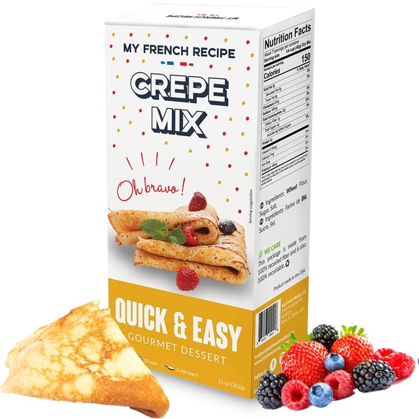 My French Recipe Crepes Mix - Quick & Easy Baking Mixes - To Make Crepe Mix French Style - Traditional & Authentic French Food - Makes 15 Crepes - Gourmet Ingredients Only. Works for Crepe Cake, Rainbow Crepe Cake, Strawberry Crepes