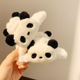 2 Pcs Panda Hair Claw Clips Plush Animal Hair Clips Fluffy Hair Claw Clips Strong Hold Hair Clamps Faux Fur Hair Clips Cute Cartoon Hair Clips Non Slip Hair Barrettes